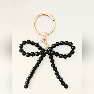 🖤 Bogg Bag Black Pearl Bow Charm Keychain Gold Hardware Beaded Bow NWOT